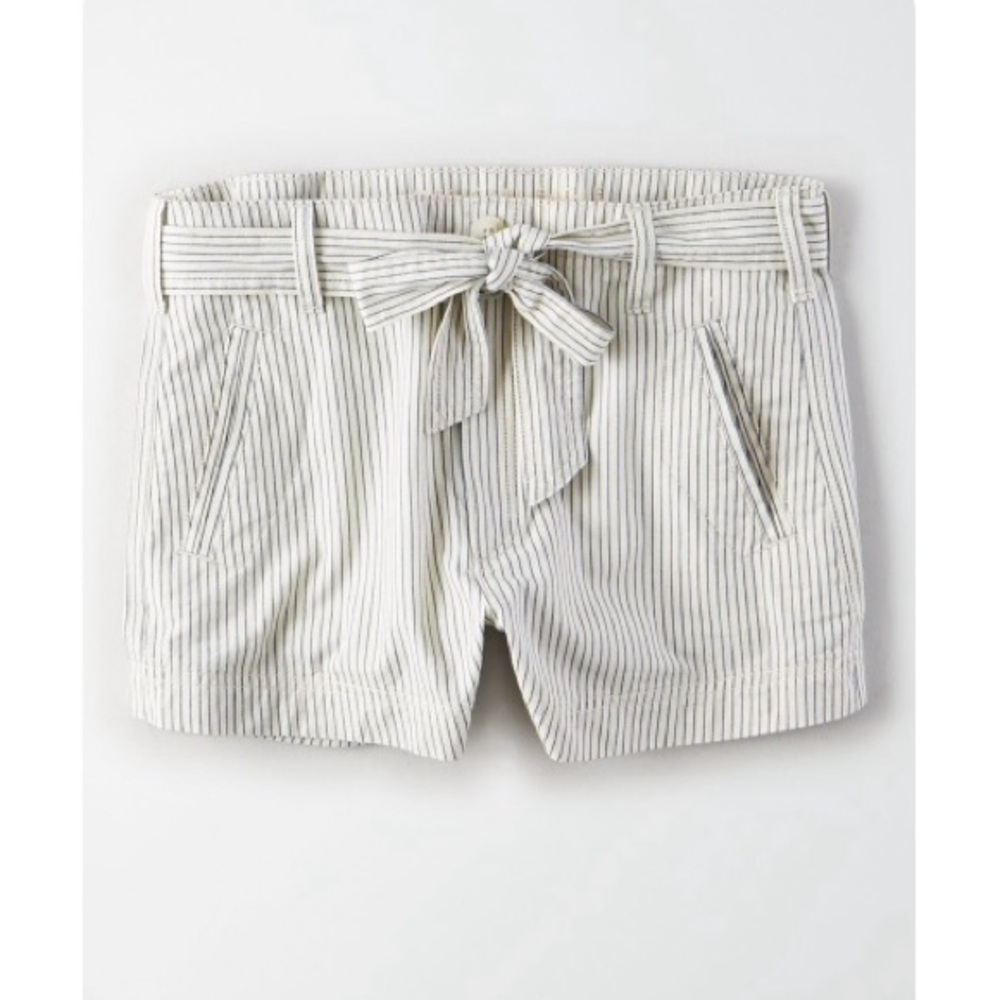 High Waisted Belt Striped Short